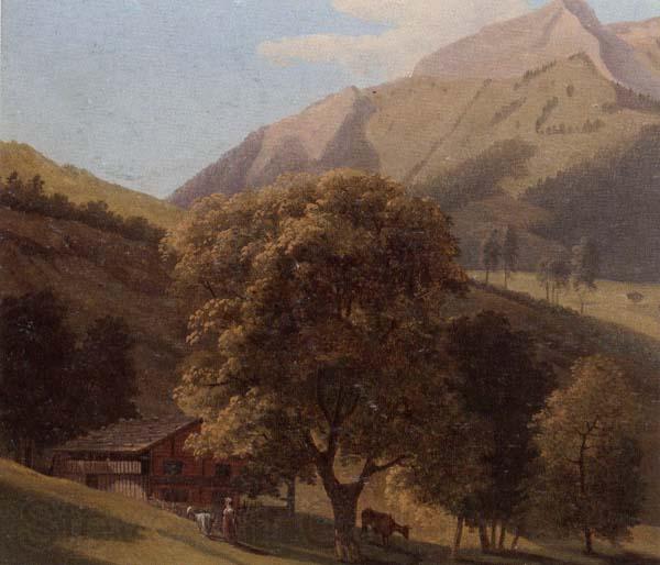 unknow artist A mountainous landscape with a maid before a chalet in a valley Spain oil painting art
